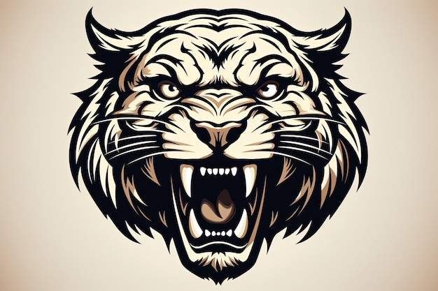 El icono de la cabeza del tigre rugiente, la pegatina, la ilustración del clipart y el concepto del logotipo de la mascota de los deportes electrónicos