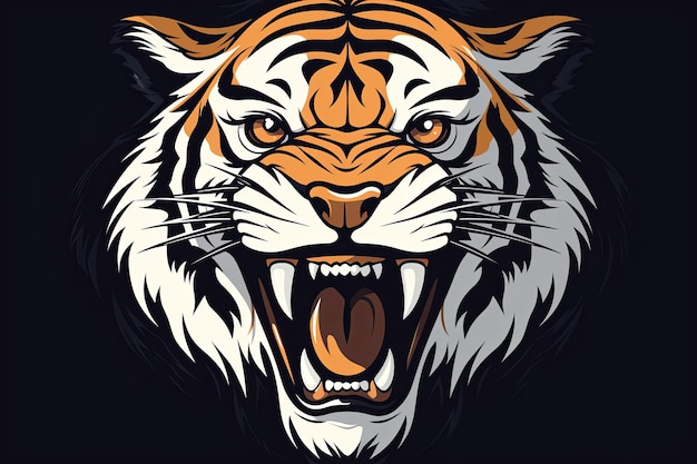 El icono de la cabeza del tigre rugiente, la pegatina, la ilustración del clipart y el concepto del logotipo de la mascota de los deportes electrónicos