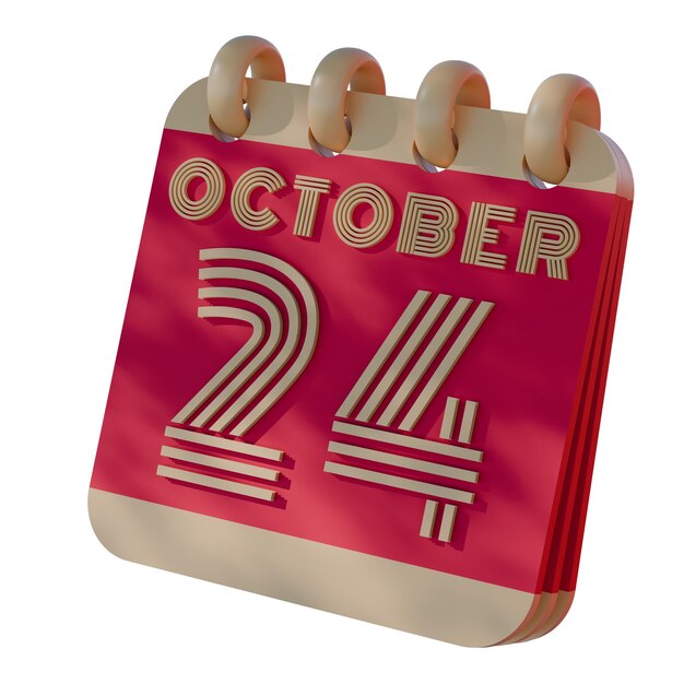 Icono de calendario 3D que muestra el 24 de octubre con diseño retro