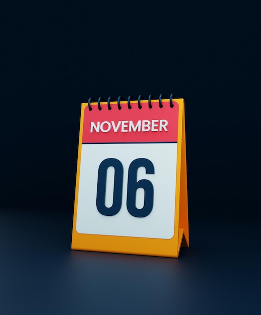 Icono de calendario de escritorio realista de noviembre Ilustración 3D Fecha 06 de noviembre