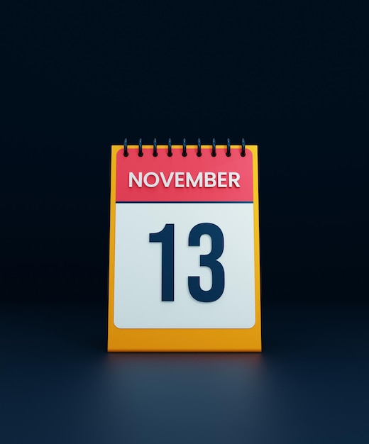 Icono de calendario de escritorio realista de noviembre Ilustración 3D Fecha 13 de noviembre