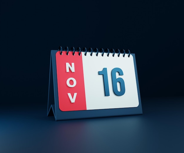 Icono de calendario de escritorio realista de noviembre Ilustración 3D Fecha 16 de noviembre