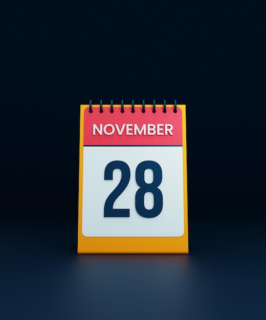 Icono de calendario de escritorio realista de noviembre Ilustración 3D Fecha 28 de noviembre