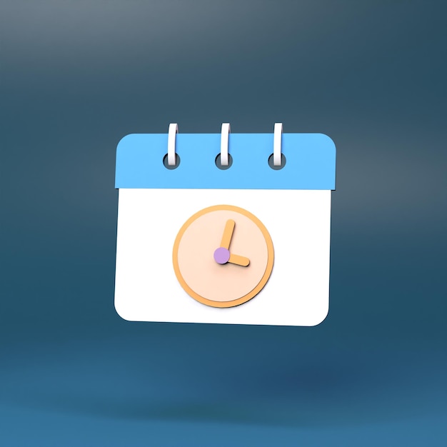 Icono de calendario con ilustración de render 3d de reloj