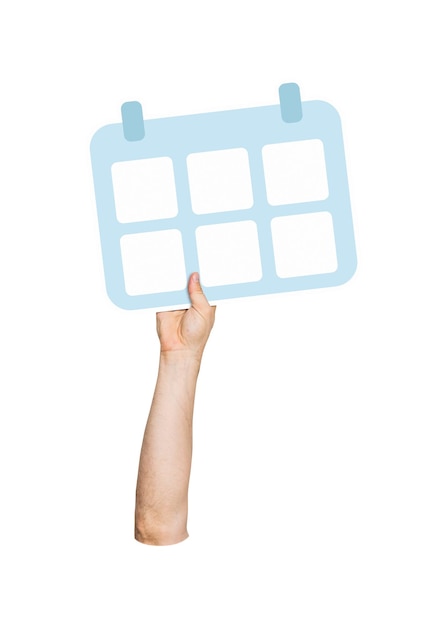 El icono del calendario png de la mano es un clipart de fondo transparente