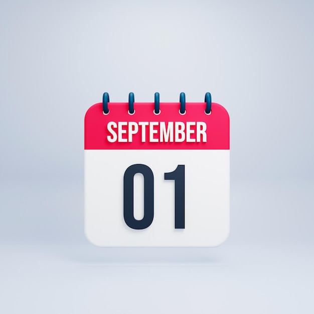 Icono de calendario realista de septiembre 3D prestado el 01 de septiembre