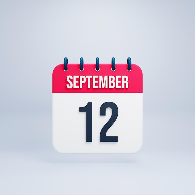 Icono de calendario realista de septiembre 3D prestado el 12 de septiembre