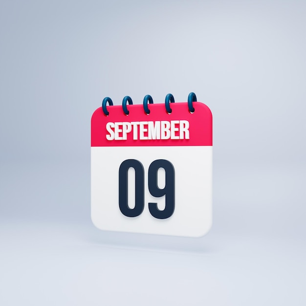 Icono de calendario realista de septiembre 3D prestados 09 de septiembre