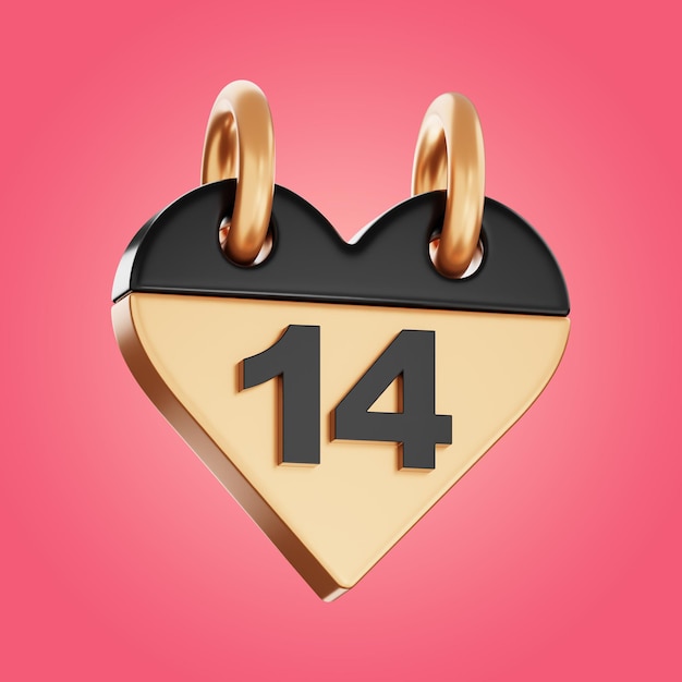Icono de calendario de San Valentín Premium Representación 3d sobre fondo aislado