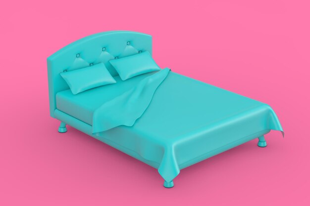 Foto icono de cama azul monocromático en el estilo duotone rendering 3d