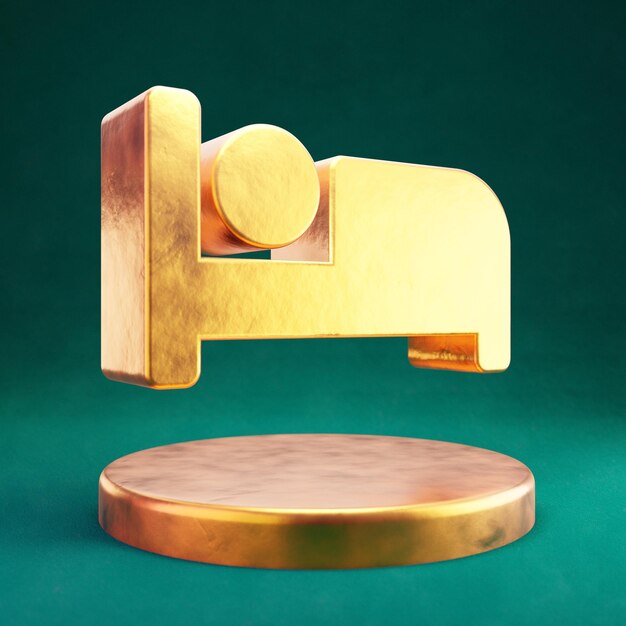 Icono de cama. Símbolo de Fortuna Gold Bed con fondo verde Tidewater. 3D prestados icono de redes sociales.