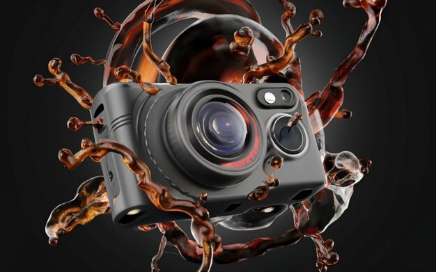 icono de una camara de fotos digital profesional negra con fondo transparente png