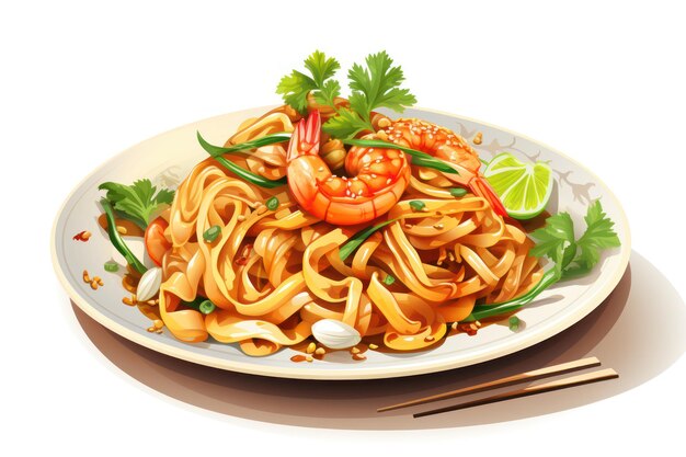 Icono de camarón Pad Thai en fondo blanco