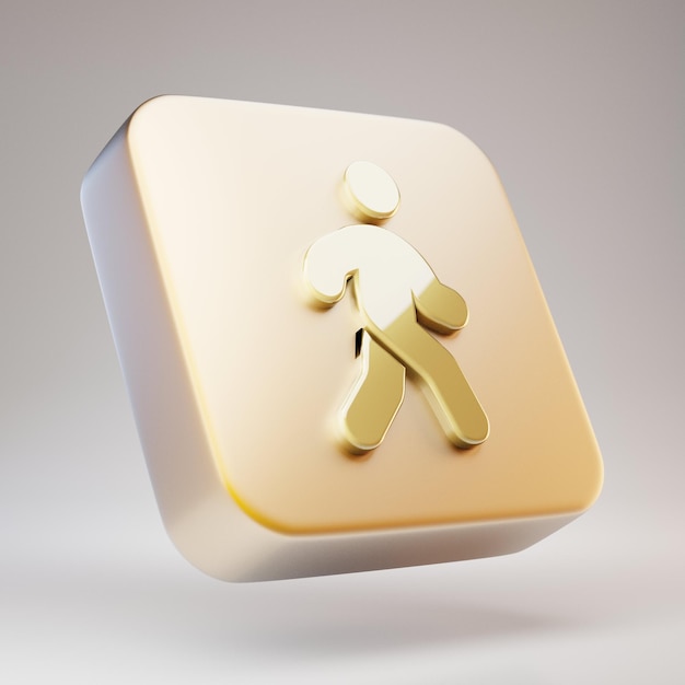 Icono de caminar. Símbolo de Golden Walking en placa de oro mate. 3D prestados icono de redes sociales.