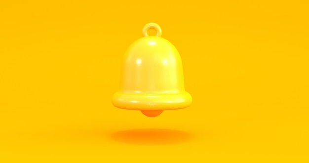 icono de campana amarilla en fondo amarillo renderizado en 3D