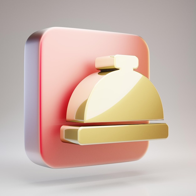 Icono de campana de conserjería. Símbolo de Golden Concierge Bell en placa de oro rojo mate. 3D prestados icono de redes sociales.