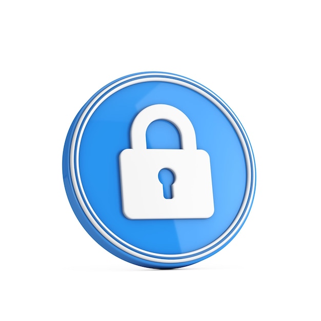 Foto icono de candado cerrado blanco en la representación 3d del botón del círculo azul