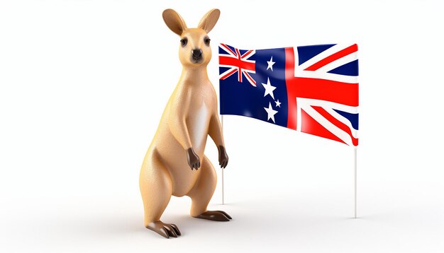 Icono de canguro lindo renderizado en 3D con la bandera australiana aislada Día de Australia