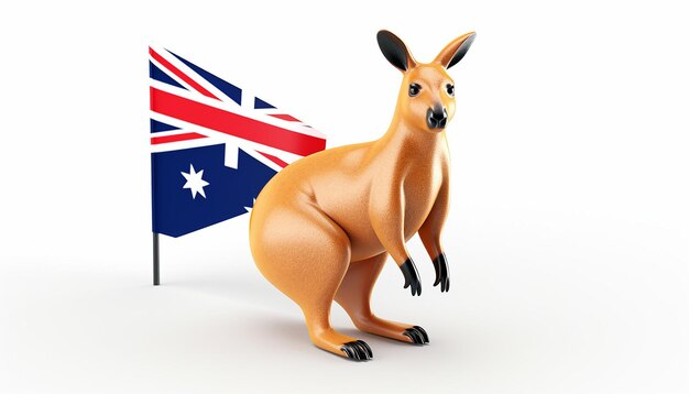 Icono de canguro lindo renderizado en 3D con la bandera australiana aislada Día de Australia