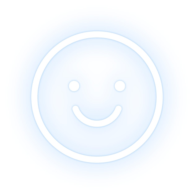 El icono de la cara sonriente png de forma de neón azul blanco de fondo transparente