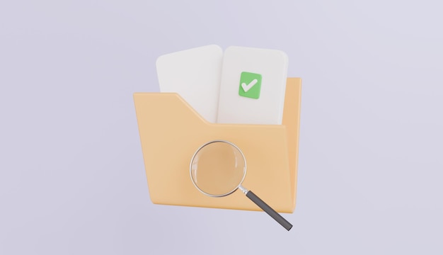 Ícono de carpeta de archivo de computadora con documento en blanco y carpeta de lupa con papel para la gestión