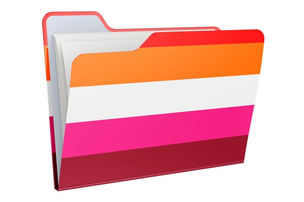 Foto icono de carpeta de computadora con representación 3d de bandera lesbiana