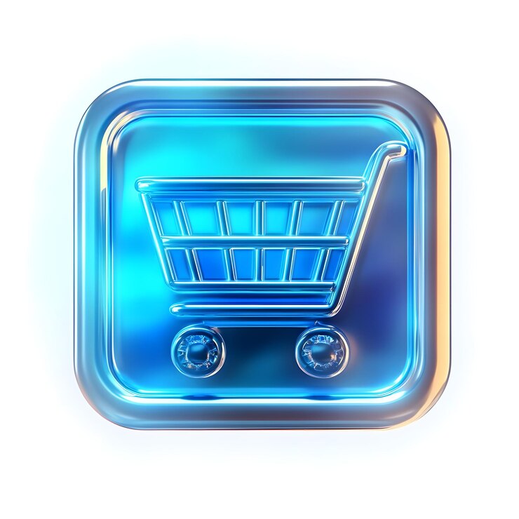 Foto un icono de carrito de compras azul brillante que representa las compras en línea o el comercio electrónico