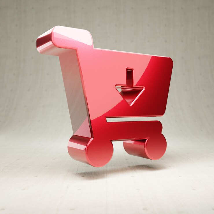 Foto icono de carrito de compras. símbolo de carro de compras de oro brillante aislado sobre fondo de hormigón blanco. icono moderno de sitio web, redes sociales, presentación, elemento de plantilla de diseño. render 3d.