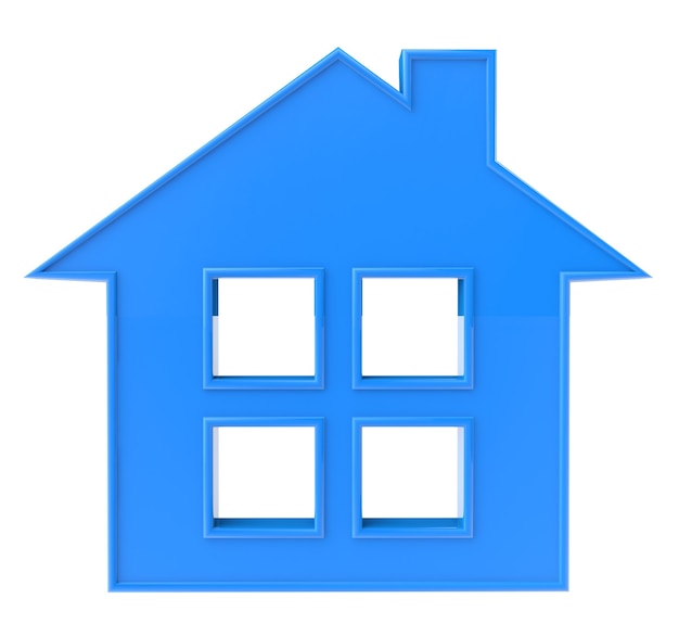 Icono de la casa 3D azul sobre un fondo blanco.