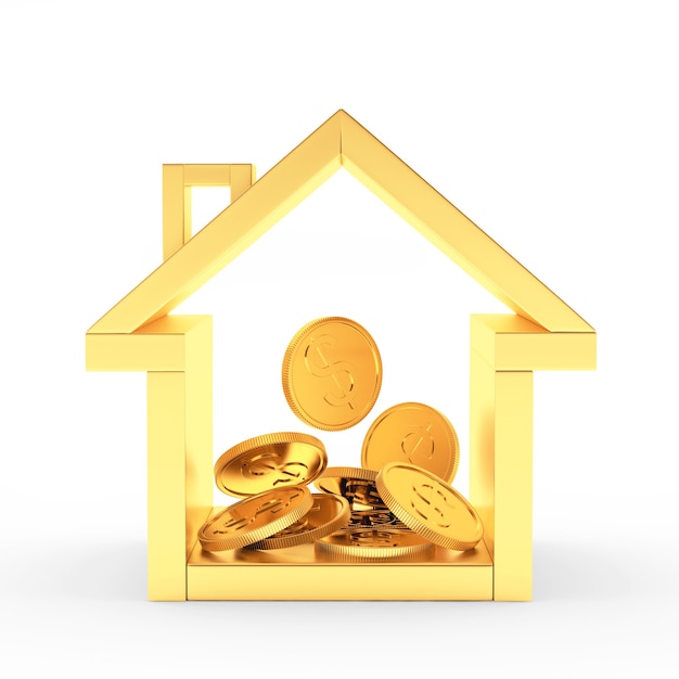 Icono de la casa dorada con pila de monedas dentro