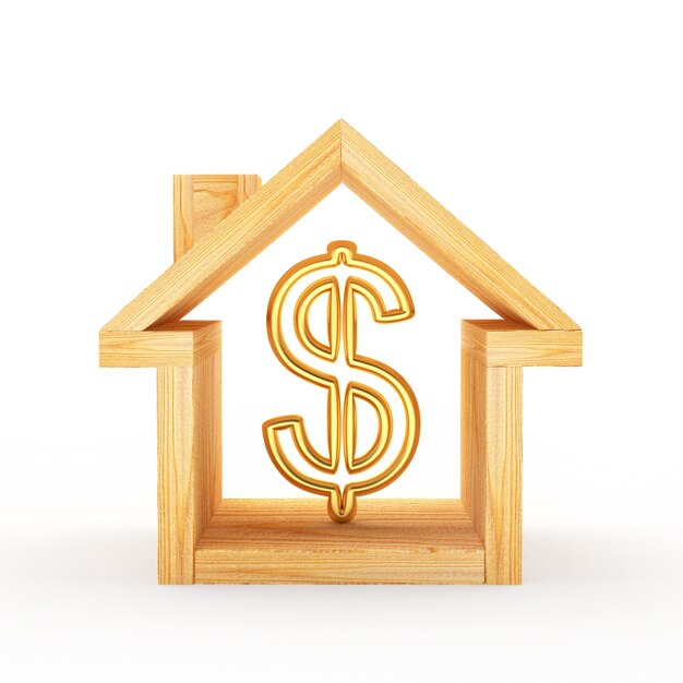 Icono de casa de madera con signo de dólar
