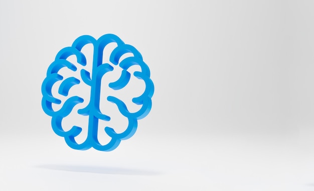 Icono de cerebro azul mínimo sobre fondo blanco. Representación 3D.