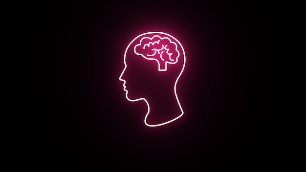 Icono de cerebro de neón Estructura médica del cerebro humano Signo de neón cartel brillante pancarta de luz