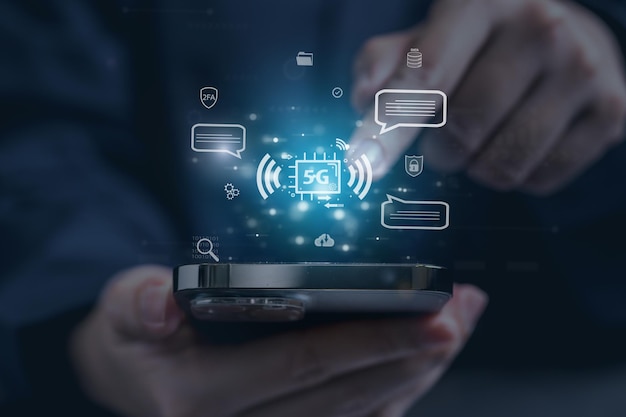 icono de chat con tecnología de negocio de conexión a Internet 5G
