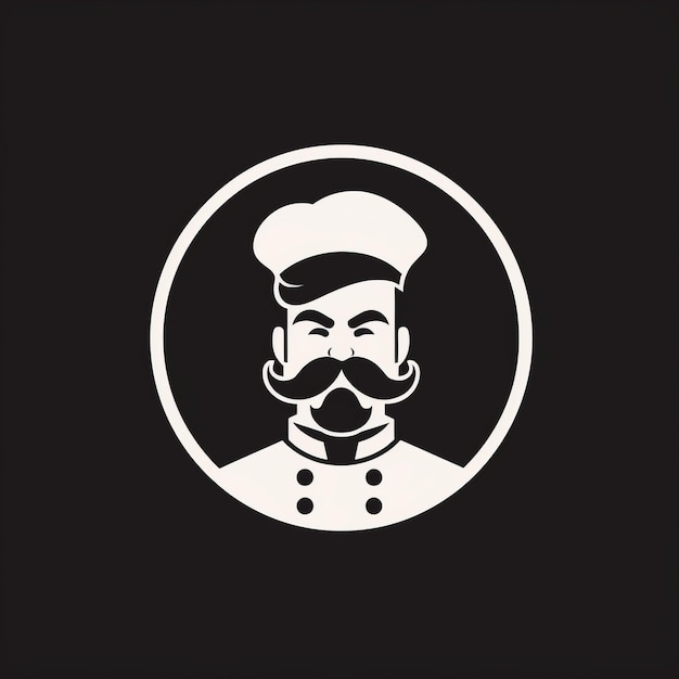 Foto icono de chef minimalista con ilustración de bigote en fondo negro