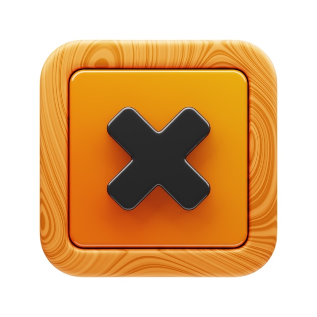 Icono de cierre de botón de juego Premium Representación 3d sobre fondo aislado