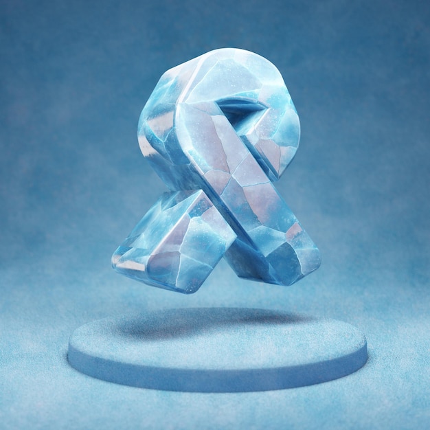 Icono de cinta. Símbolo de la cinta de hielo azul agrietado en el podio de nieve azul. Icono de redes sociales para sitio web, presentación, elemento de plantilla de diseño. Render 3D.