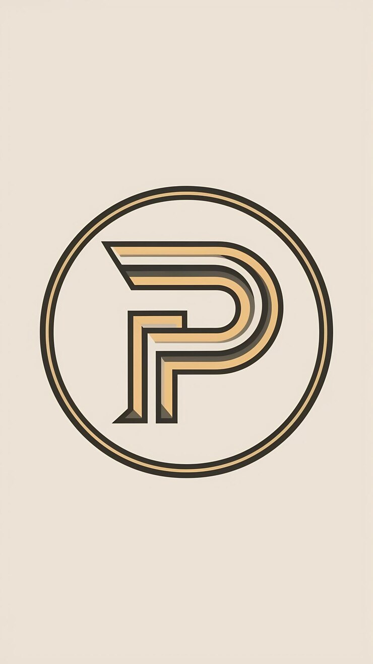 Foto icono de círculo retro p letra logotipo signo diseño plano