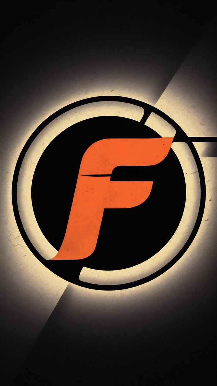 Foto icono de círculo retrógrado, letra f, logotipo, signo, diseño plano
