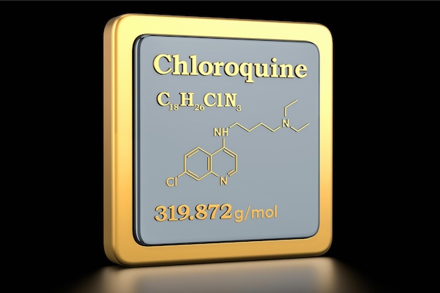 Icono de cloroquina Icono fórmula química estructura molecular representación 3D