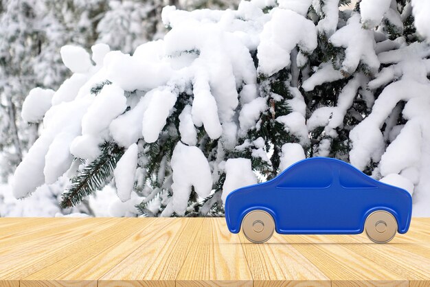 Icono de coche con ramas de abeto cubierto de nieve