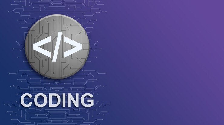 Foto icono de codificación con letras sobre fondo degradado de tecnología con elementos de circuito 3d