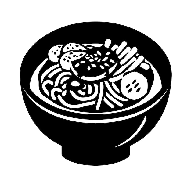 Foto icono de comida de curry udon con un cuenco de udon noo espeso y masticable diseño de la idea del símbolo de arte minimalista simple