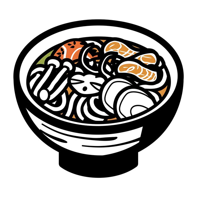 Foto icono de comida de curry udon con un cuenco de udon noo espeso y masticable diseño de la idea del símbolo de arte minimalista simple