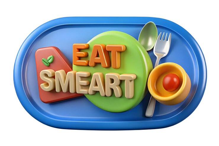 Foto icono de comida diabética en 3d y etiqueta nutricional con concepto de texto eat smart como un concepto sencillo y eficaz