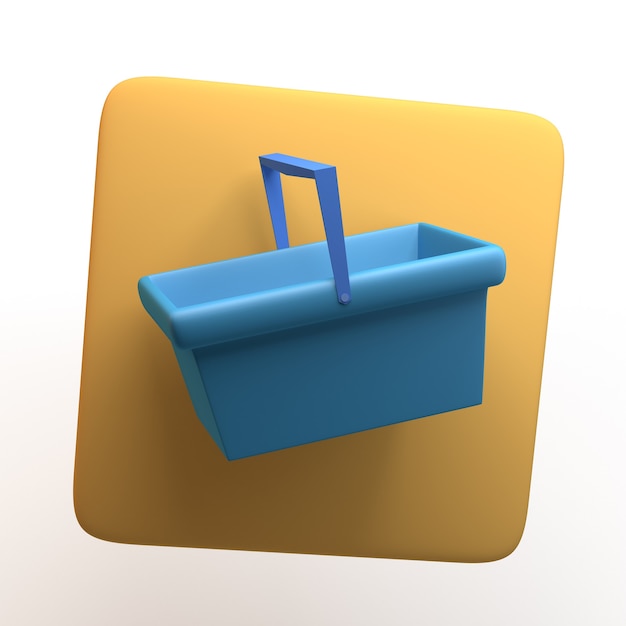 Icono de compras con carrito de compras aislado sobre fondo blanco. App. Ilustración 3D.