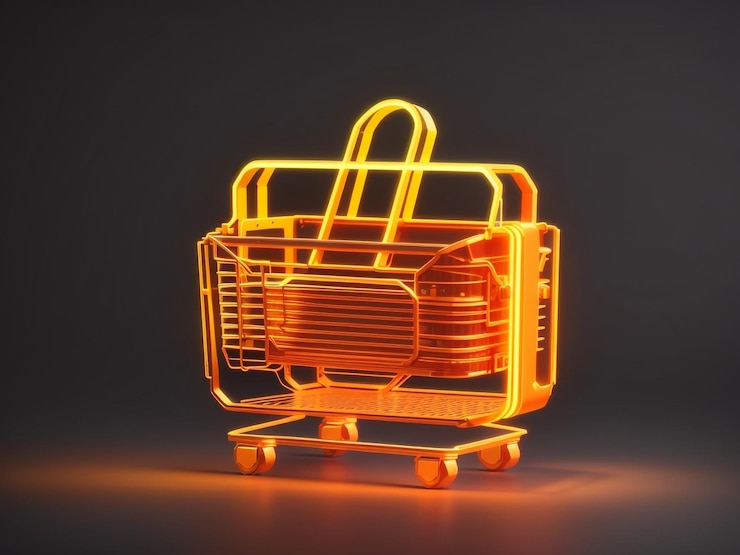 Foto icono de compras de neón vibrante luces naranjas y amarillas