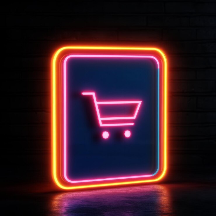 Foto icono de compras virtual holograma de neón interfaz de comercio electrónico futurista diseño elegante