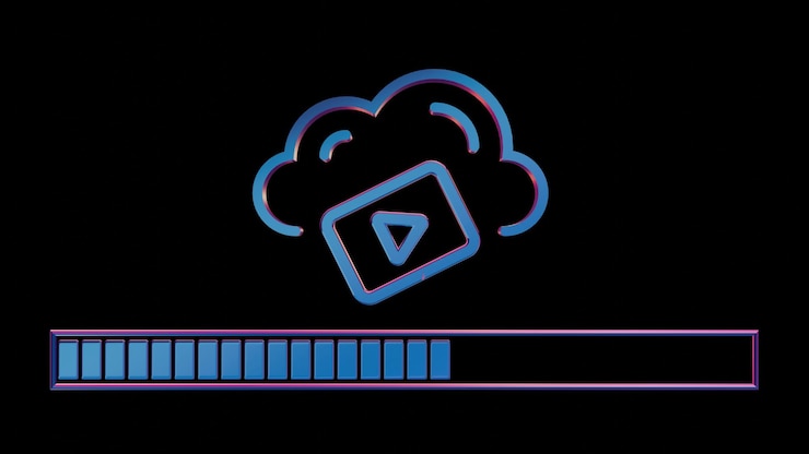 Foto icono de computación en nube de neón con barra de carga en fondo negro