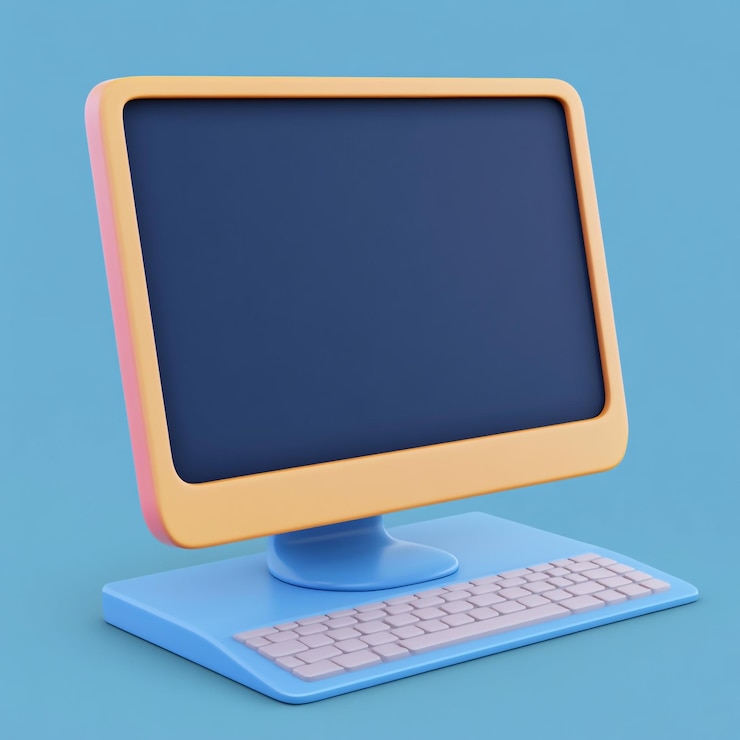 Foto icono de computadora de escritorio 3d ilustración de logotipo de pc personal y de oficina